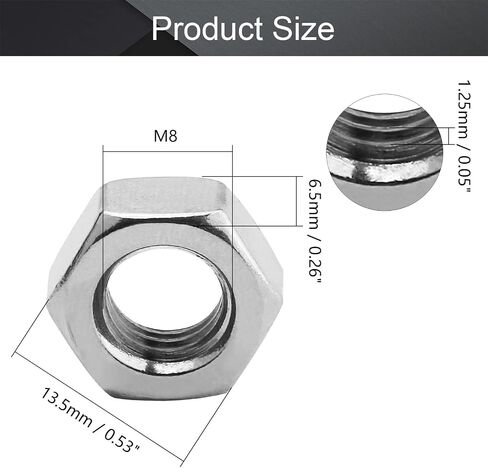 MroMax 100Pcs M2.0-0.4mm Hex Nuts, 304 Stainless Steel Metric Coarse Thread Mini Hexagon Nut Fasteners for Mechanical Equipment,Construction Repair Silver in Kuwait