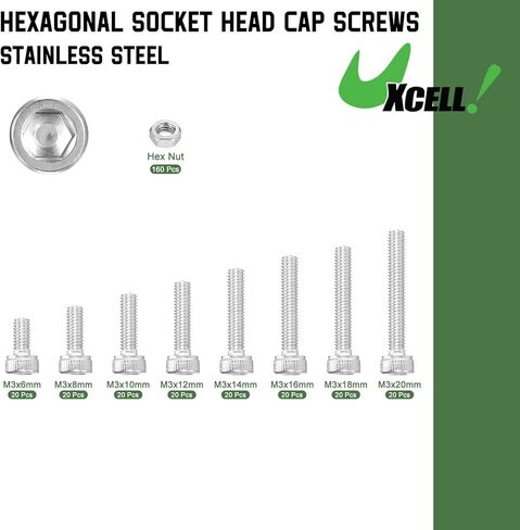 uxcell Hex Socket Bolts Kits (M2.5), 304 Stainless Steel Hex Socket Drive Screw, Silver Tone in Kuwait