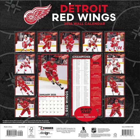 TURNER SPORTS Detroit Red Wings 2025 12x12 Team Wall Calendar (25998011940) in Kuwait
