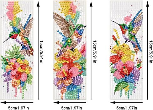 3Pcs DIY Diamond Art Painting Bookmarks with Colorful Butterfly Pendant PET Bookmark Ornament Double Sided Pattern Single Sided Diamond Book Marker Clip Gifts Tags-Flower Hummingbird in Kuwait