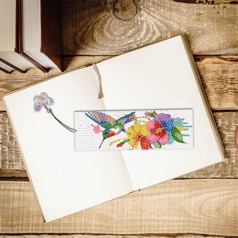 3Pcs DIY Diamond Art Painting Bookmarks with Colorful Butterfly Pendant PET Bookmark Ornament Double Sided Pattern Single Sided Diamond Book Marker Clip Gifts Tags-Flower Hummingbird in Kuwait