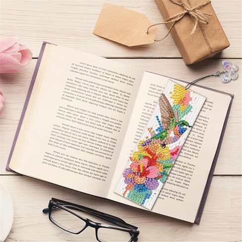 3Pcs DIY Diamond Art Painting Bookmarks with Colorful Butterfly Pendant PET Bookmark Ornament Double Sided Pattern Single Sided Diamond Book Marker Clip Gifts Tags-Flower Hummingbird in Kuwait