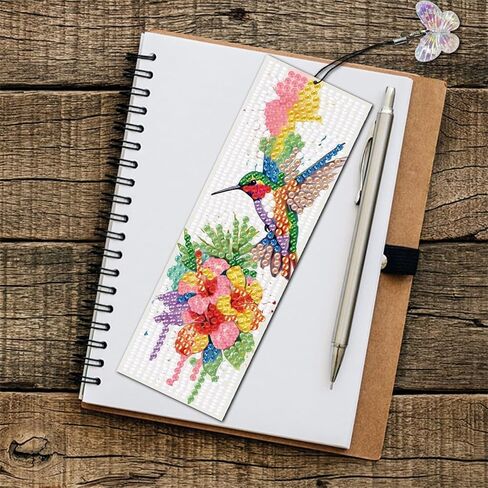 3Pcs DIY Diamond Art Painting Bookmarks with Colorful Butterfly Pendant PET Bookmark Ornament Double Sided Pattern Single Sided Diamond Book Marker Clip Gifts Tags-Flower Hummingbird in Kuwait