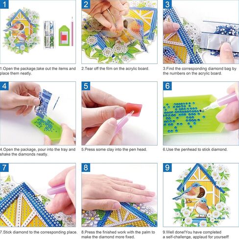 3Pcs DIY Diamond Art Painting Bookmarks with Colorful Butterfly Pendant PET Bookmark Ornament Double Sided Pattern Single Sided Diamond Book Marker Clip Gifts Tags-Flower Hummingbird in Kuwait
