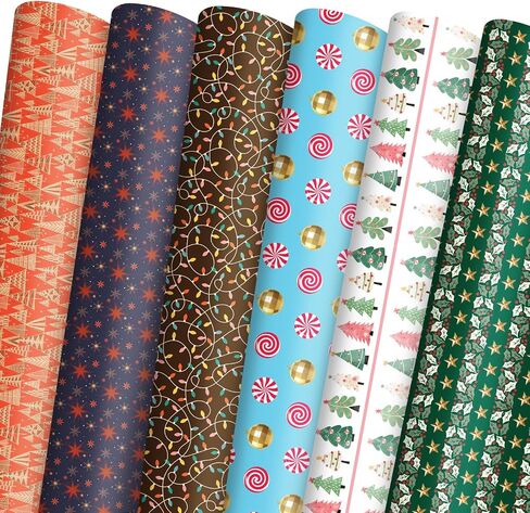 easykart labels Christmas Wrapping Paper Sheet - 12 Sheets, 6 Holiday Theme Design Folded Flat for Holiday, Party Celebration - 19.5 Inch X 29.5 Inch Per Sheet in Saudi Arabia