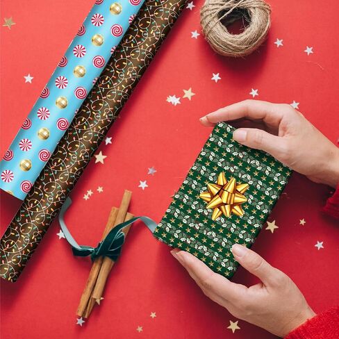 easykart labels Christmas Wrapping Paper Sheet - 12 Sheets, 6 Holiday Theme Design Folded Flat for Holiday, Party Celebration - 19.5 Inch X 29.5 Inch Per Sheet in Saudi Arabia