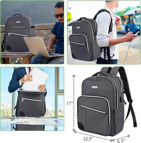 Travel Laptop Backpack for Men Women, 17 Inch Business Computer Backpack Anti Theft with USB Charging Port, Water Resistant College Bookbag Daypack Work Backpack fits for 14-17 Inch Notebook in Saudi Arabia