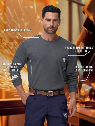 VANLENS FR Shirts for Men CAT2/HRC2 6.5oz Lightweight Fire Resistant Shirts for Men Long Sleeve Crewneck T-Shirt in Kuwait