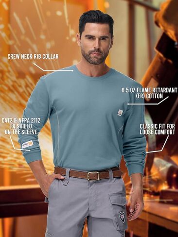 قمصان VANLENS FR للرجال CAT2/HRC2 6.5oz خفيفة الوزن مقاومة للحريق للرجال تي شيرت بأكمام طويلة وفتحة رقبة مستديرة in Saudi Arabia