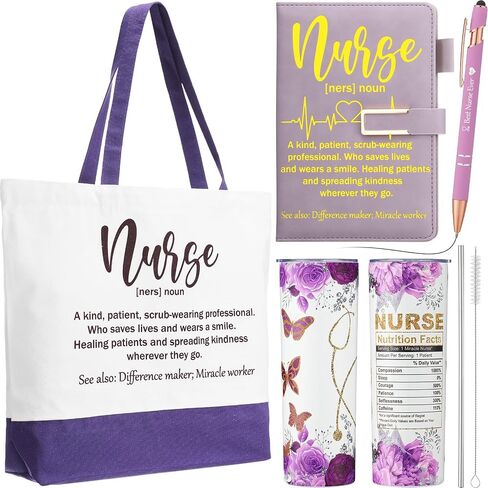 Pickmesh Nurse Week Gifts Set for Women Nurse Appreciation Gift Bulk Thank You Cna Gifts Set Include A5 Leather Journal, Ballpoints with Stylus Tip, 20oz Tumbler, Canvas Tote(Purple) in Kuwait