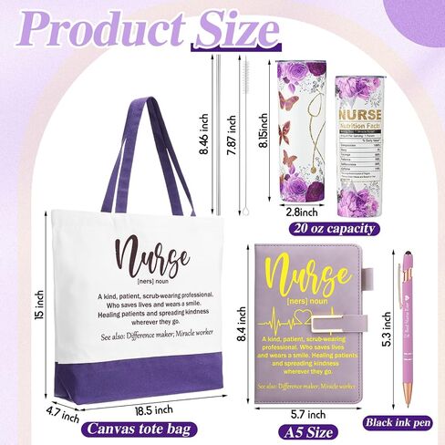 Pickmesh Nurse Week Gifts Set for Women Nurse Appreciation Gift Bulk Thank You Cna Gifts Set Include A5 Leather Journal, Ballpoints with Stylus Tip, 20oz Tumbler, Canvas Tote(Purple) in Kuwait