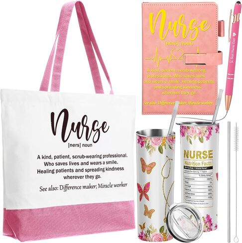 Pickmesh Nurse Week Gifts Set for Women Nurse Appreciation Gift Bulk Thank You Cna Gifts Set Include A5 Leather Journal, Ballpoints with Stylus Tip, 20oz Tumbler, Canvas Tote(Purple) in Kuwait