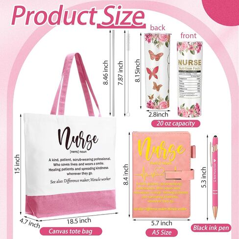 Pickmesh Nurse Week Gifts Set for Women Nurse Appreciation Gift Bulk Thank You Cna Gifts Set Include A5 Leather Journal, Ballpoints with Stylus Tip, 20oz Tumbler, Canvas Tote(Purple) in Kuwait