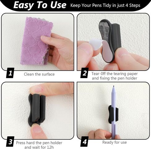 12 Pcs Adhesive Pen Holder for Desk, Silicone Marker Holder, Reusable Pencil Holders Universal Pencil Clip Classroom Office Desk Accessories for Teacher Supplies Office Essentials (Black) in Saudi Arabia