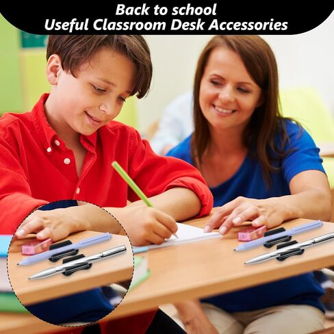 12 Pcs Adhesive Pen Holder for Desk, Silicone Marker Holder, Reusable Pencil Holders Universal Pencil Clip Classroom Office Desk Accessories for Teacher Supplies Office Essentials (Black) in Saudi Arabia