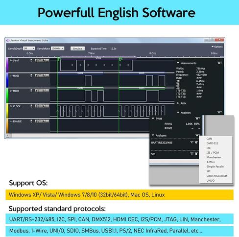 LA5032 USB Logic Analyzer 32 Channels 500M Max Sample Rate 10G Samples MCU/ARM/FPGA Debug Tool English Software，Support Windows(32bit/64bit),MAC OS,Linux,MIPI Analyzer in Saudi Arabia