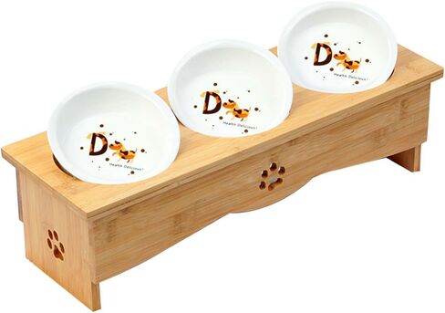 Creation Core Solid Bamboo Elevated Pet Dinner Feeder for Small Dogs and Cats Raised Stand with Three Ceramic Bowls in Saudi Arabia