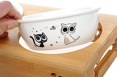 Creation Core Solid Bamboo Elevated Pet Dinner Feeder for Small Dogs and Cats Raised Stand with Three Ceramic Bowls in Saudi Arabia