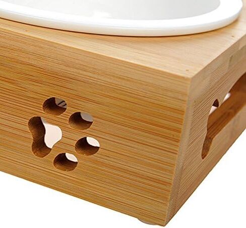 Creation Core Solid Bamboo Elevated Pet Dinner Feeder for Small Dogs and Cats Raised Stand with Three Ceramic Bowls in Saudi Arabia