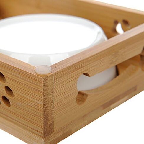 Creation Core Solid Bamboo Elevated Pet Dinner Feeder for Small Dogs and Cats Raised Stand with Three Ceramic Bowls in Saudi Arabia
