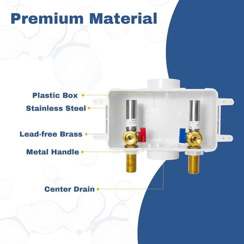 1-PACK GUOFIS Washing Machine Outlet Box with Center Drain,PEX Laundry Washer Box with Stainless Steel Water Hammer Arrestor (1/2"Push-fit Connection Inlet X 3/4"MHT Outlet) in Saudi Arabia