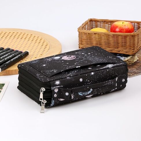 Lbxgap Marker Pen Organizer Case 60 Slots Large Capacity with Handy Wrap Portable Multilayer Holder for Watercolor Pencils & Gel Pen Markers(Black Galaxy) in Saudi Arabia