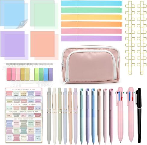 Bible Study Supplies,Bible Journaling Kit with Big Capacity Pencil Case,Bible Tabs and Highlighter Set,Cross Paper Clips and Christian Stickers,Christian Gifts for Women in Saudi Arabia
