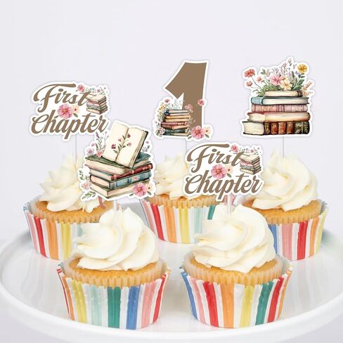 Cheereveal 24Pcs Retro Storybook Cupcake Toppers, Storybook 1st Birthday Cupcake Picks, First Chapter Book Club Themed 1st Bday Baby Shower Decorations Supplies in Saudi Arabia
