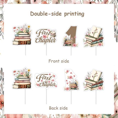 Cheereveal 24Pcs Retro Storybook Cupcake Toppers, Storybook 1st Birthday Cupcake Picks, First Chapter Book Club Themed 1st Bday Baby Shower Decorations Supplies in Saudi Arabia
