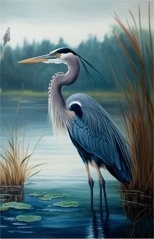 12X16Inch Diamond Painting Kits Blue Heron Fishing, Diamond Painting 5D Adult Children Round Diamond Crystal Cross Stitch Kits for Home Decor or Christmas Gifts for Girls in Saudi Arabia