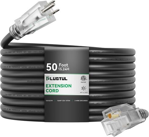 Outdoor Extension Cord 6FT, 12 Gauge Extension Cord with Lighted End, Heavy Duty,15A 1875W SJTW, ETL Listed, Great for Garden and Home, Black in Saudi Arabia