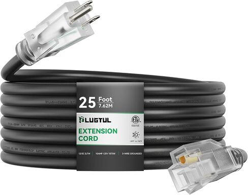 Outdoor Extension Cord 6FT, 12 Gauge Extension Cord with Lighted End, Heavy Duty,15A 1875W SJTW, ETL Listed, Great for Garden and Home, Black in Saudi Arabia