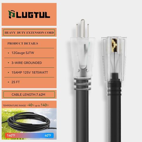 Outdoor Extension Cord 6FT, 12 Gauge Extension Cord with Lighted End, Heavy Duty,15A 1875W SJTW, ETL Listed, Great for Garden and Home, Black in Saudi Arabia