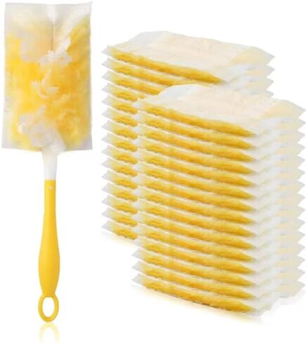 Duster Refills Bulk Compatible with Swiffer Dusters Swiffer Microfibre dust Cleaner for Cleaning Home, Office, Furniture (Yellow, 20 PCS (180°)+ 10 PCS (360°)+ Handle) in Saudi Arabia