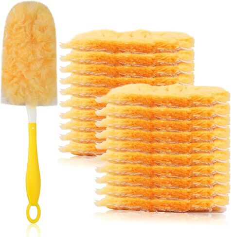 Duster Refills Bulk Compatible with Swiffer Dusters Swiffer Microfibre dust Cleaner for Cleaning Home, Office, Furniture (Yellow, 20 PCS (180°)+ 10 PCS (360°)+ Handle) in Saudi Arabia