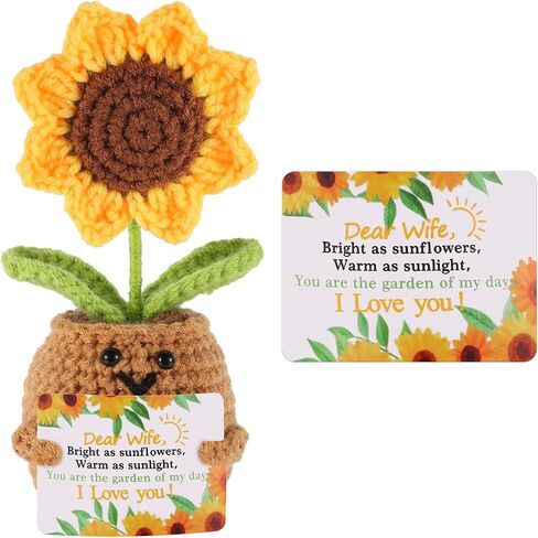 Gifts for Her Wife from Husband - I Love You Positive Sunflower Birthday Gift, Emotional Support Crochet, Handmade Crochet Romantic Gift for Her on Mothers Day in Saudi Arabia