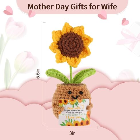 Gifts for Her Wife from Husband - I Love You Positive Sunflower Birthday Gift, Emotional Support Crochet, Handmade Crochet Romantic Gift for Her on Mothers Day in Saudi Arabia