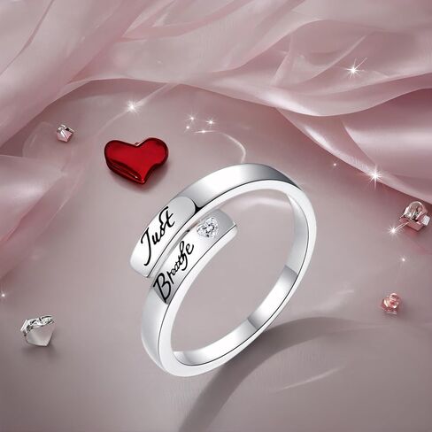 Lotus Just Breathe Rings for Women: S925 Sterling Silver Inspirational Ring Adjustable Personality Hope Encourage Gift Jewelry for Mother Daughter Friends in Kuwait