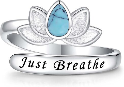 Lotus Just Breathe Rings for Women: S925 Sterling Silver Inspirational Ring Adjustable Personality Hope Encourage Gift Jewelry for Mother Daughter Friends in Kuwait
