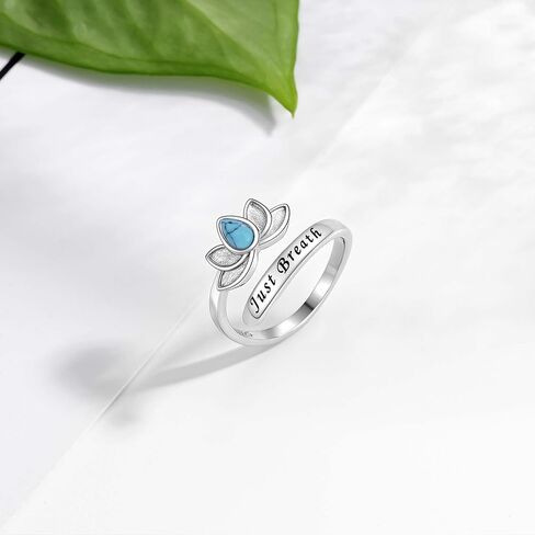Lotus Just Breathe Rings for Women: S925 Sterling Silver Inspirational Ring Adjustable Personality Hope Encourage Gift Jewelry for Mother Daughter Friends in Kuwait
