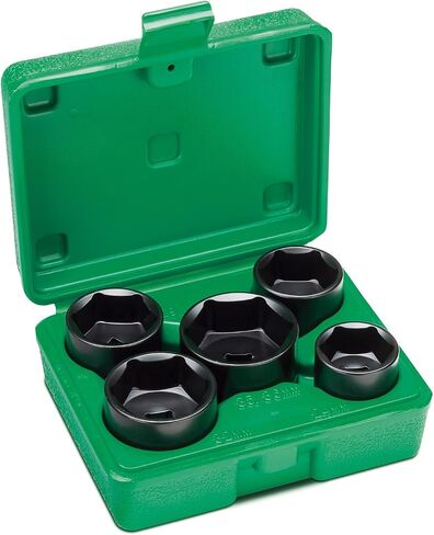 Steel Vision 5-Piece 3/8" Drive Low Profile Oil Filter Socket Set, Metric 24mm, 27mm, 29mm, 32mm, 36mm, Chrome Vanadium Steel, 6-Point Design, Laser-Etched Markings, Includes Storage Case in Saudi Arabia