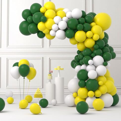 Retro Green Yellow White Balloon Garland Arch Kit, 122pcs Dark Green Yellow White Balloons for Birthday Wedding Graduation Baby Shower Anniversart Forest Jungle Tractor Soccer Party Decorations in Kuwait