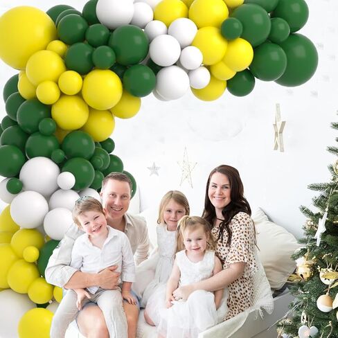 Retro Green Yellow White Balloon Garland Arch Kit, 122pcs Dark Green Yellow White Balloons for Birthday Wedding Graduation Baby Shower Anniversart Forest Jungle Tractor Soccer Party Decorations in Kuwait