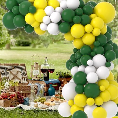 Retro Green Yellow White Balloon Garland Arch Kit, 122pcs Dark Green Yellow White Balloons for Birthday Wedding Graduation Baby Shower Anniversart Forest Jungle Tractor Soccer Party Decorations in Kuwait