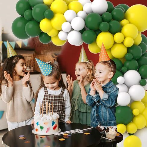 Retro Green Yellow White Balloon Garland Arch Kit, 122pcs Dark Green Yellow White Balloons for Birthday Wedding Graduation Baby Shower Anniversart Forest Jungle Tractor Soccer Party Decorations in Kuwait