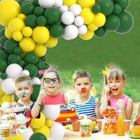 Retro Green Yellow White Balloon Garland Arch Kit, 122pcs Dark Green Yellow White Balloons for Birthday Wedding Graduation Baby Shower Anniversart Forest Jungle Tractor Soccer Party Decorations in Kuwait