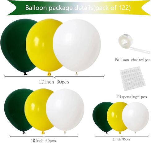 Retro Green Yellow White Balloon Garland Arch Kit, 122pcs Dark Green Yellow White Balloons for Birthday Wedding Graduation Baby Shower Anniversart Forest Jungle Tractor Soccer Party Decorations in Kuwait
