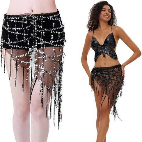 Belly Dance Hip Scarf Sequin Triangle Skirt in Kuwait