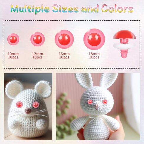 MUCUNNIA 40pcs Safety Eyes for Amigurumi with Washers 10/12/16/18mm Brown Plastic Safety Eyes for Crochet Craft Dog Safety Eyes Gift for Crochet Lovers Halloween Decorations Stuffed Animals Crafting in Kuwait
