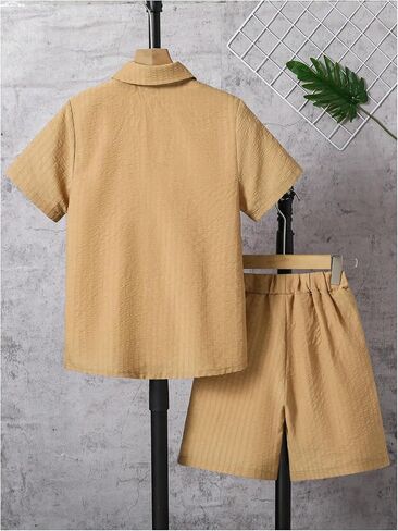 Boy's 2 Piece Outfits Textured Short Sleeve Button Down Shirt and Shorts Clothing Set in Saudi Arabia